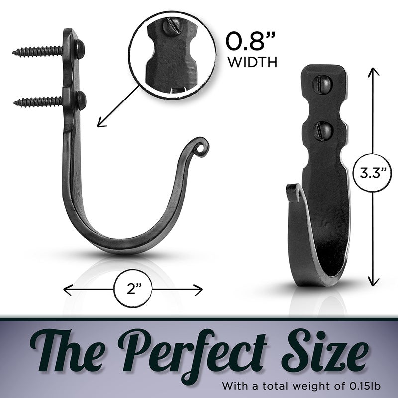 Stur-De Decorative Hooks for Wall - Metal Wall Hooks for Hanging Coats, Hats & Bags, Rustic Towel Hooks for Bathrooms or Kitchen - Wrought Iron Farmhouse Hangers - Pack of 3, Black - 3.3x2x0.8 Inches - Image 3